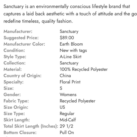 Sanctuary floral rust polyester midi skirt.Side zip. Elastic waistband.SizeS NWT - Picture 6 of 6